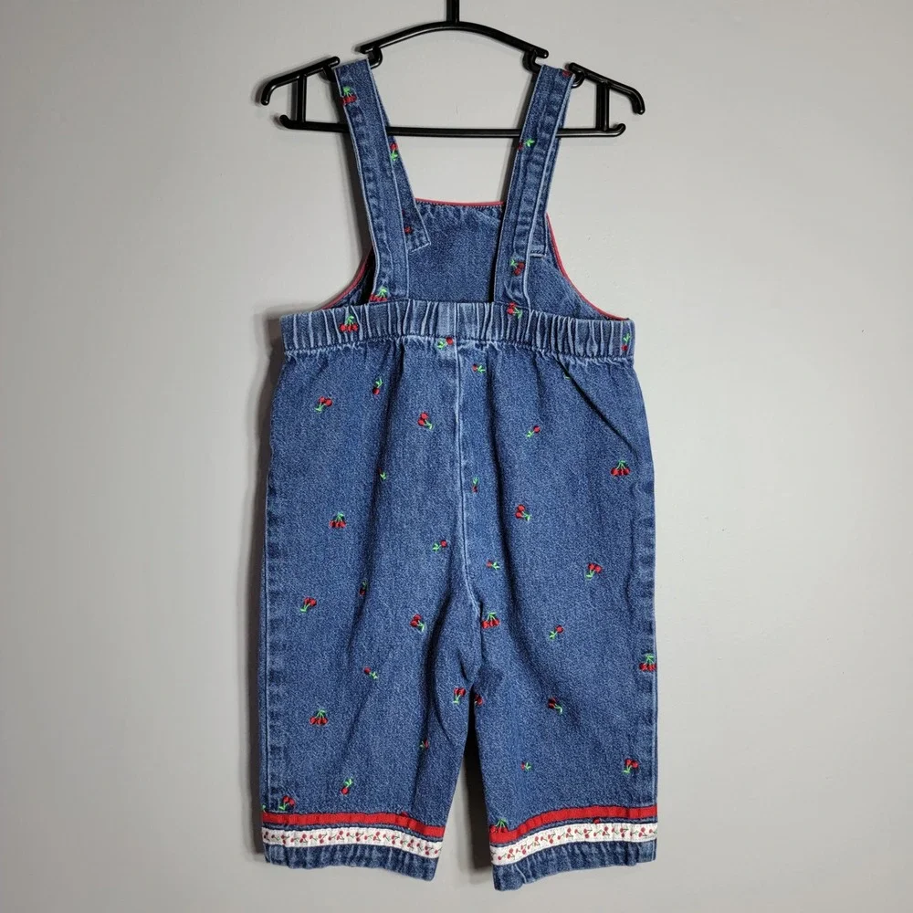 Vintage Gymboree Kids Denim Cherry Embroidered Overalls 6-12 Months Girls‎ Y2K